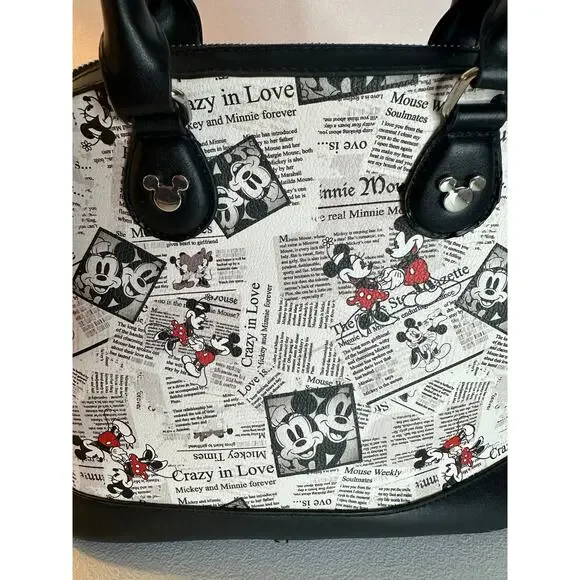 Disney Parks Mickey and Minnie mouse newspaper print purse, Crossbody - Picture 7 of 7